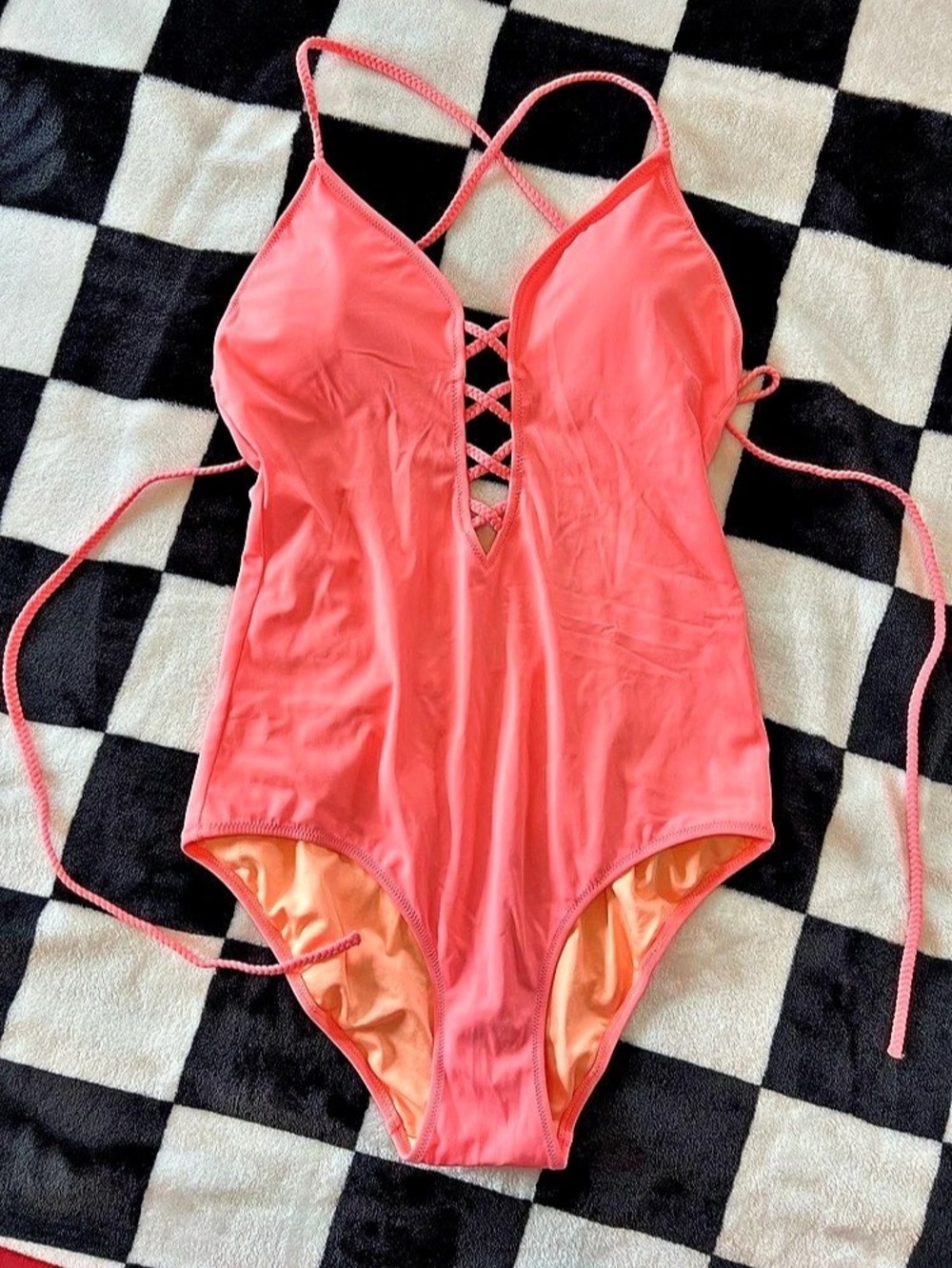 Victoria's Secret Lace-Up Front One-Piece Swimsuit Coral